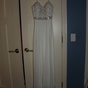 Strapless White Prom Dress w/  Rhinestone Details